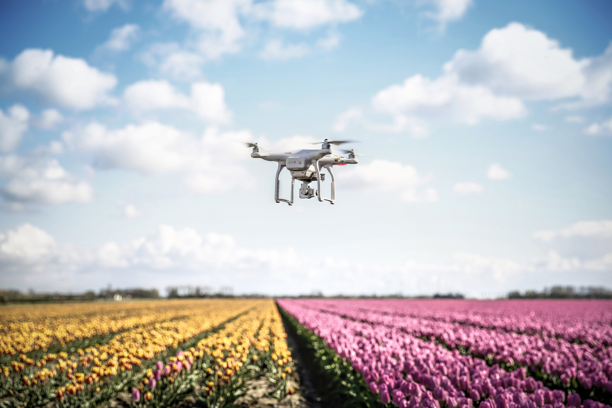 En drone som flyr over en åker